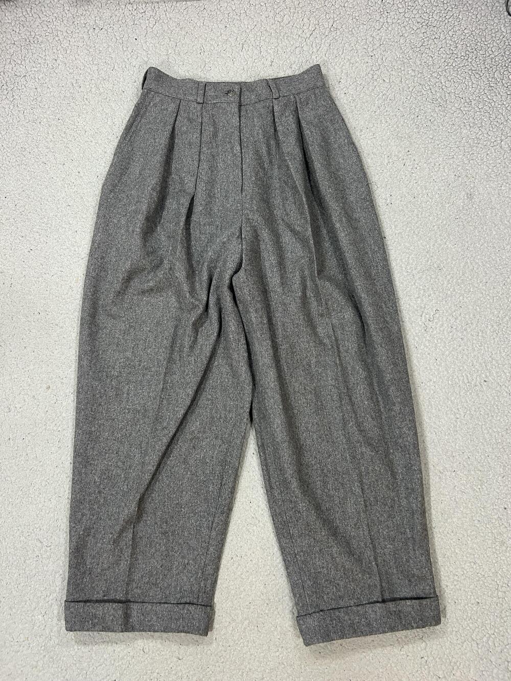 Vintage Calvin Klein Dress Pants Womens 10 Gray Wool Flannel Pleated Cuffed USA